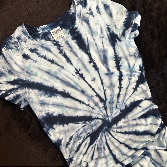 Victoria’s Secret PINK Blue Tie-Dye Ruched T-Shirt Y2K Style XS - Picture 4 of 12